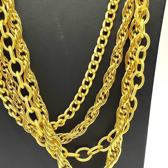 Multi stranded Gold Tone Necklace Chain Link Big Bold Statement Necklace Mobwife - Picture 2 of 14